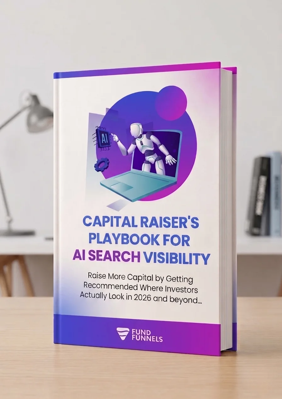 The Capital Raiser's AI Search Visibility Playbook 3D book mockup